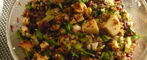 Quinoa salad with apples, walnuts, dried cranberries, and gouda